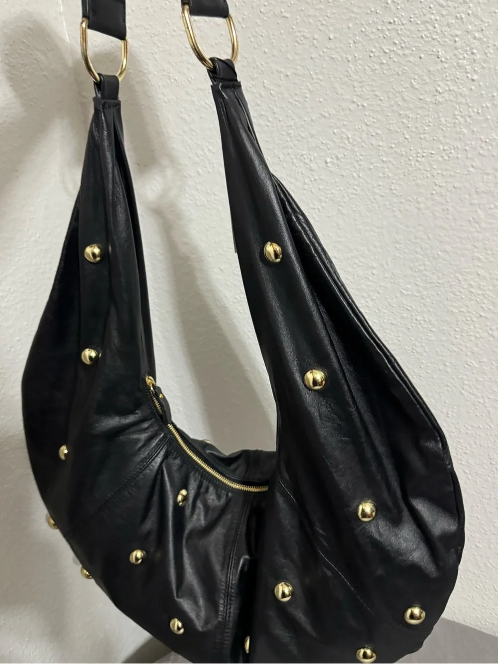 Chevignon Leather Black  Hobo with Gold Studded accents .